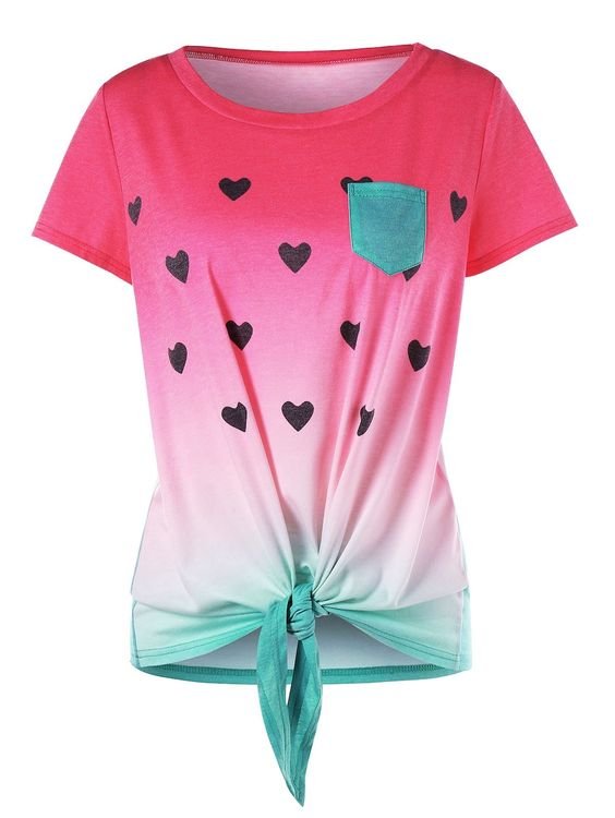 Front Knot Pocket Watermelon Tee - multicolor M