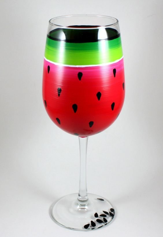 Watermelon Wine Glass Hand Painted by ImpulsiveCreativity on Etsy $22.00