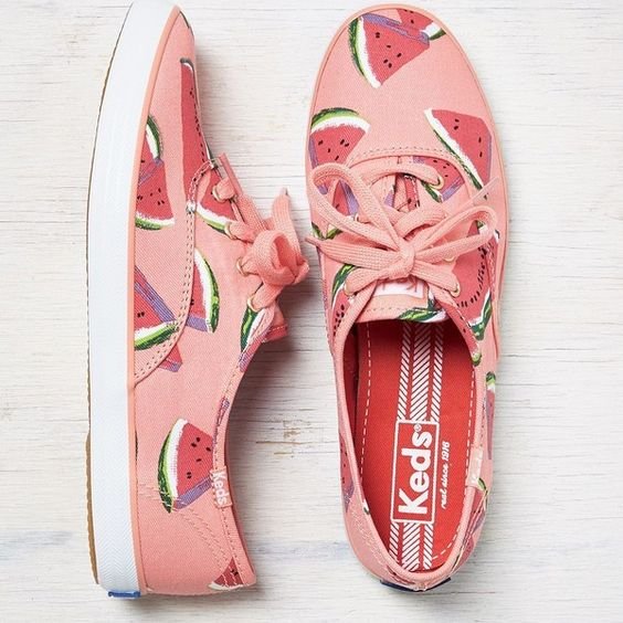 Keds Champion Fruit Sneakers ($40) ❤ liked on Polyvore featuring shoes, sneakers, wild watermelon, keds footwear, canvas shoes, keds shoes, lips shoes and laced up shoes