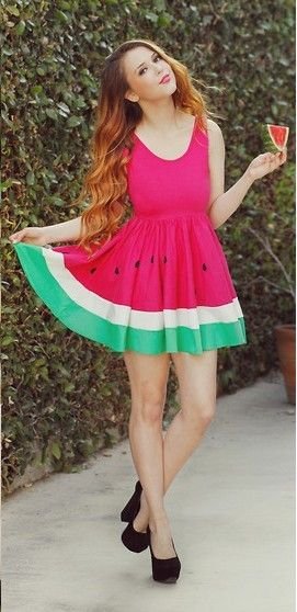 Watermelon sundress, Love it! Great for in the summer time! There is nothing more refreshing ( and tasty) than a big gigantic slice of nice, cool, delicious, watermelon!